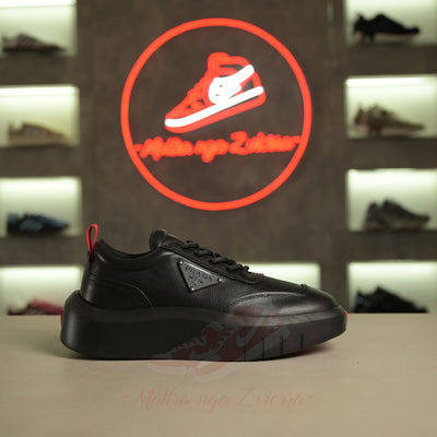 Prada Triangle Black Leather Sneakers
